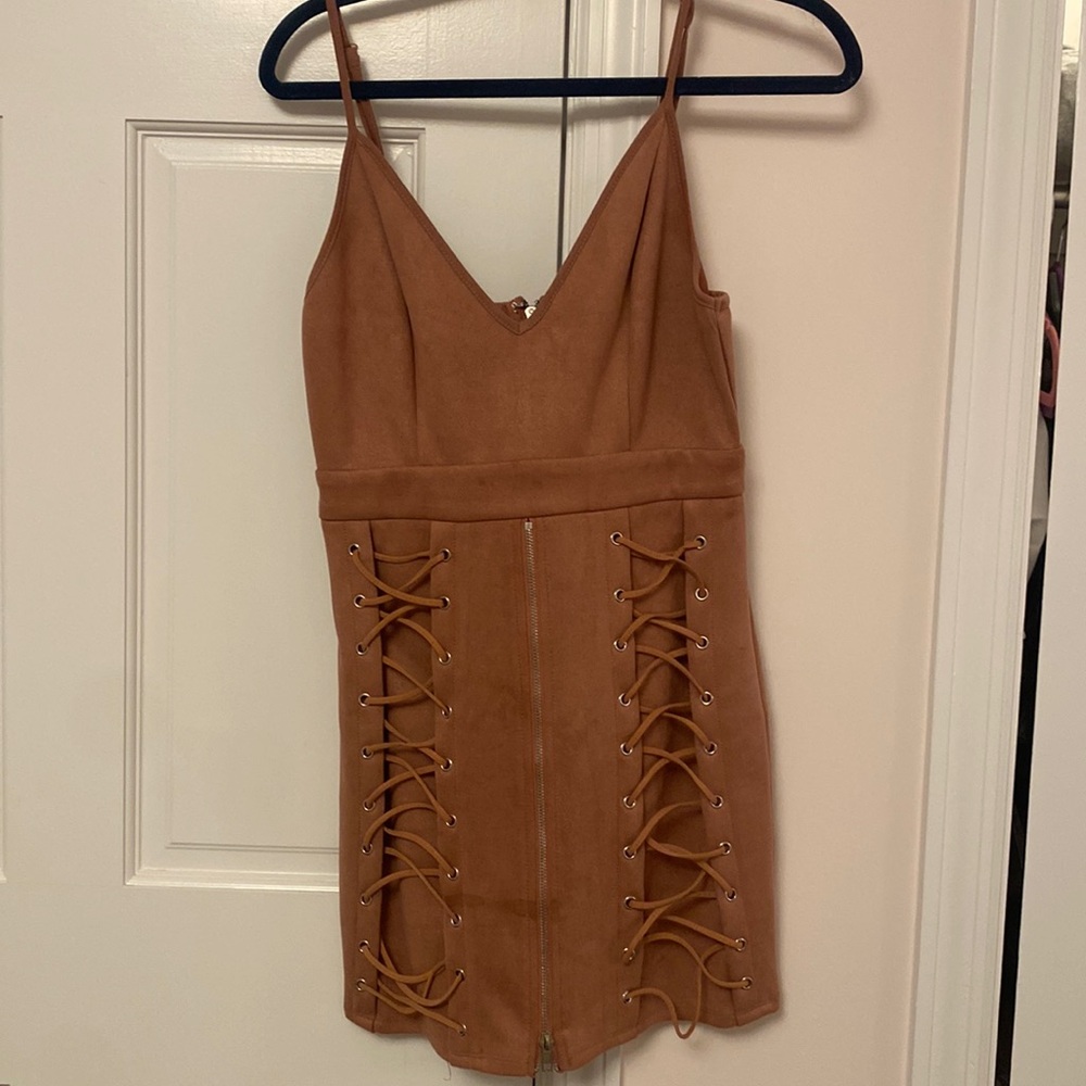 Rosy suede zip up dress